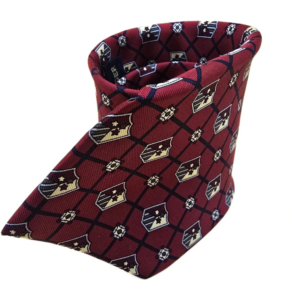 Tommy Hilfiger Mens Red Crest Lattice Silk Necktie‎ Italian Fabric Made in USA